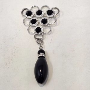 Sarah Coventry Silver Tone Black Bead Triangle Brooch Black Bead Dangle Charm